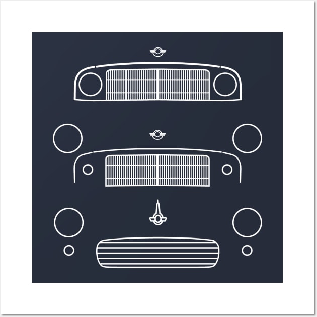 Morris Minor evolution classic cars 1948-1971 white outline Wall Art by soitwouldseem